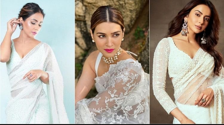 Fashion Tips:सफेद साड़ी में इन हसीनाओं के लुक को करें कॉपी, भीड़ में  दिखेंगी सबसे अलग - White Saree Ideas Inspired By Bollywood Actress Kriti  Sanon Hina Khan Rakul Preet Singh See