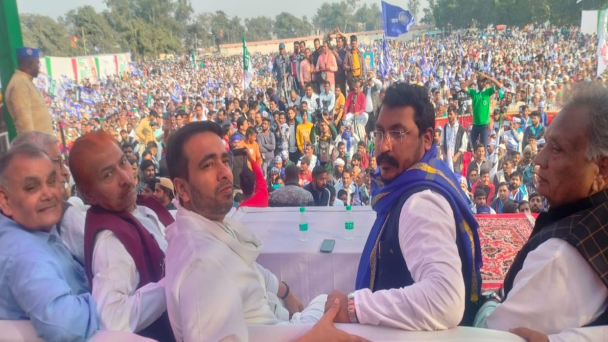 By Poll Election: Chaudhary Jayant Singh address Raily in Khatauli Chandrashekhar also supported