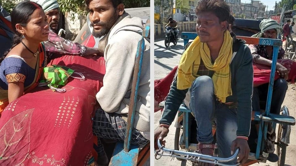 The dead body was carried in a hand rickshaw in Mandla