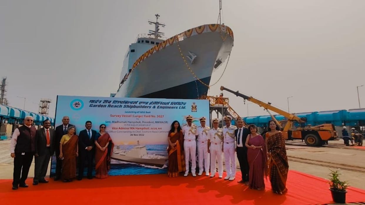 Ikshak third large survey vessel built for the Indian Navy was launched