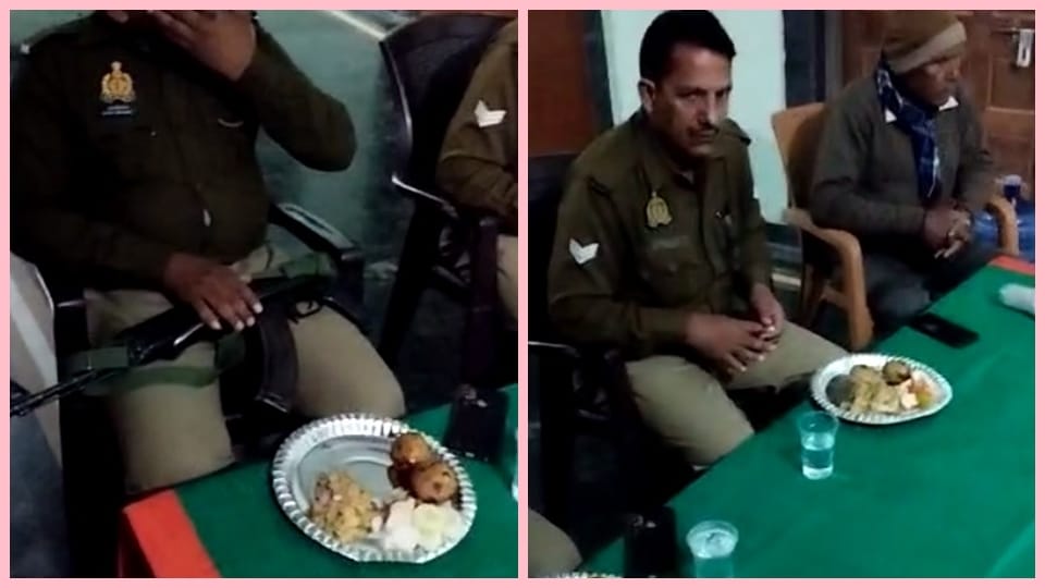 Video of policemen eating bati chokha at accuseds house went viral