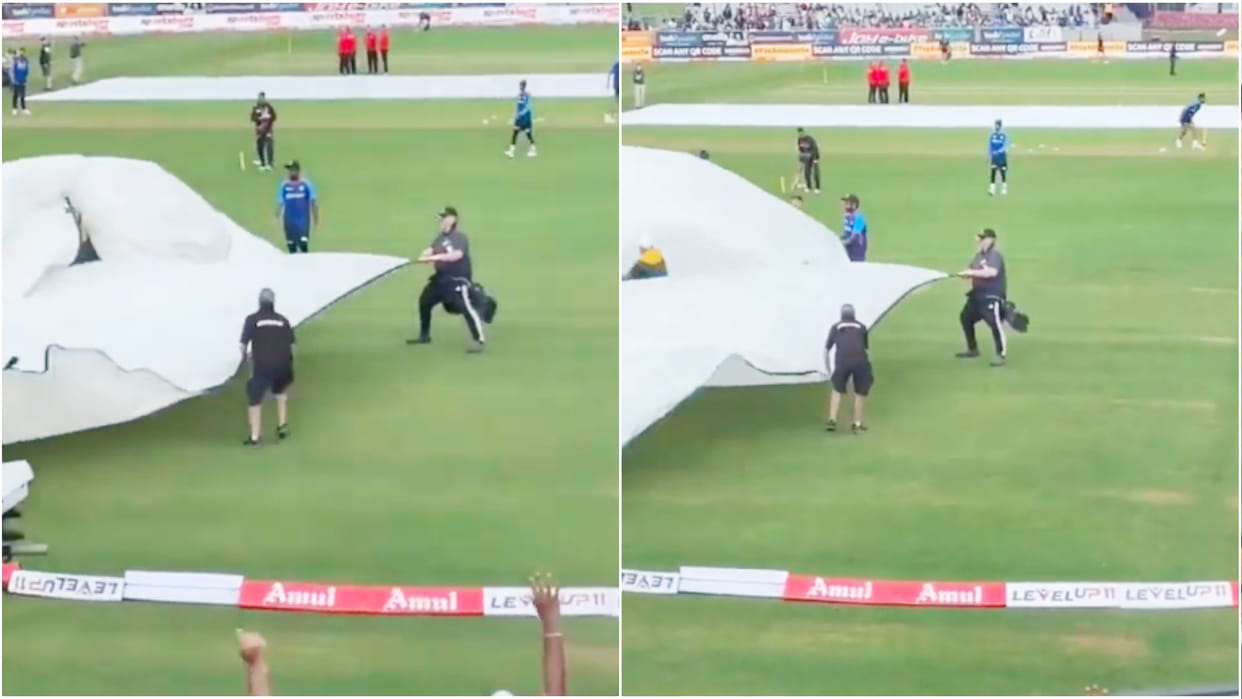 Sanju Samson helps ground staff in Hamilton in pitch covering, Watch Video; IND vs NZ 2nd ODI