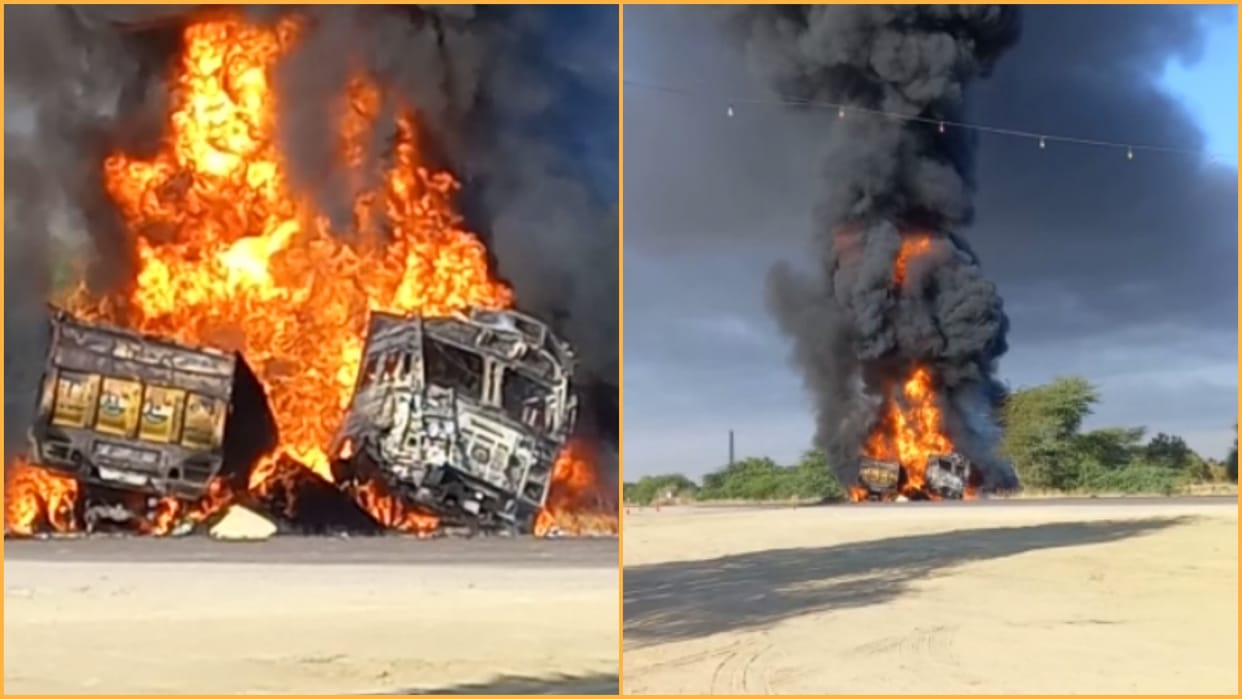 driver burnt alive in Jodhpur National Highway Accident