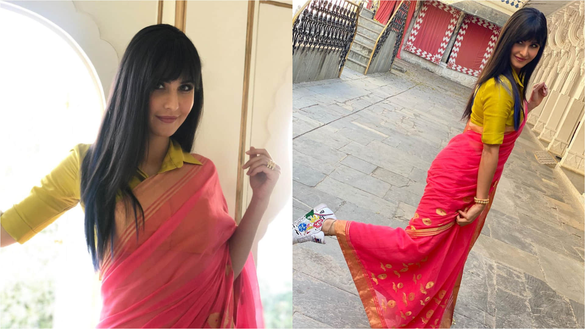 katrina kaif spot in airport wearing stunning pink kurta with jutti