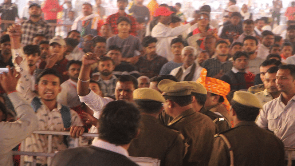 Students protest in front of CM Yogi Adityanath in Agra