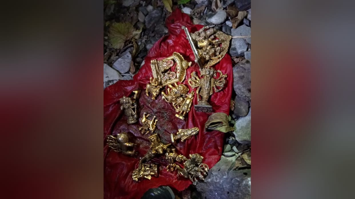 Himachal news Copper idols tied in red bundle found in Chamba Gharteli drain