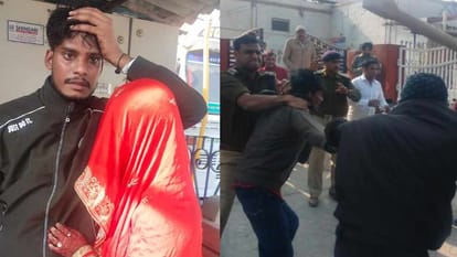 झगड़े को रोकते सीआरपीएफ कर्मी और घायल दूल्हा।