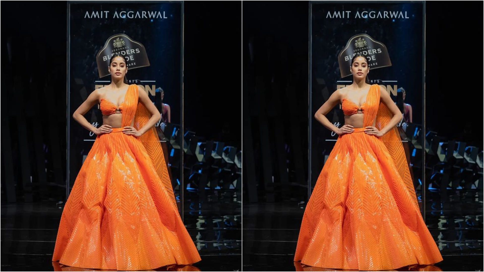 janhvi kapoor on ramp in orange lehenga with hot blouse design