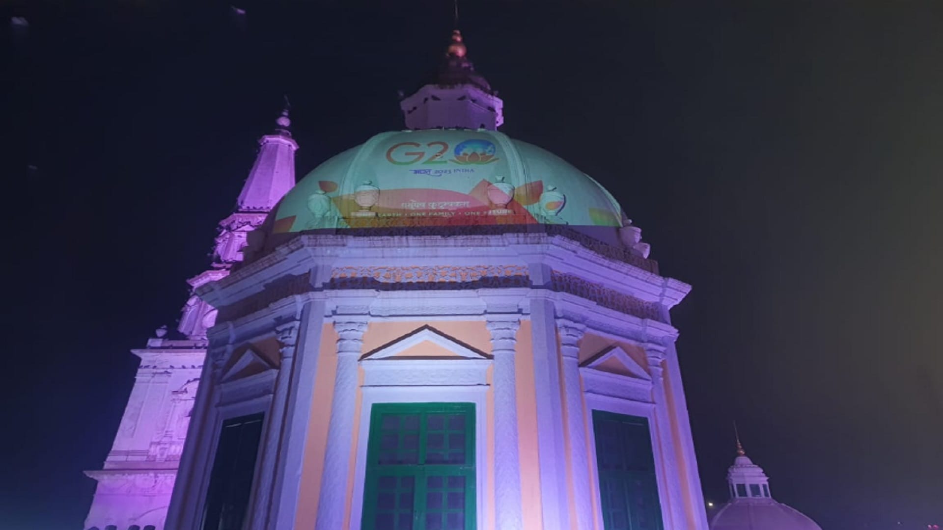 Historical Sardhana Church decorated with G-20 logo, see photos