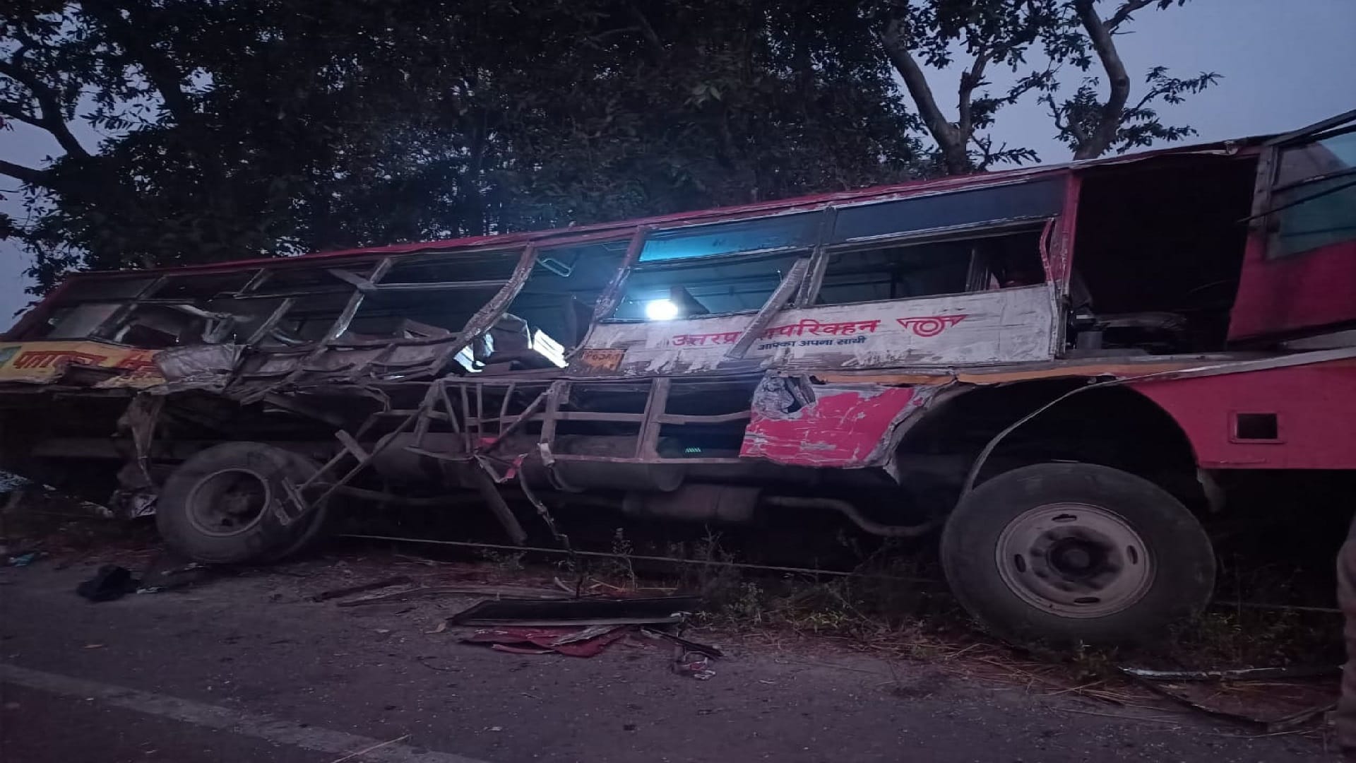 horrific road accident in Bahraich Collision between truck and roadway bus
