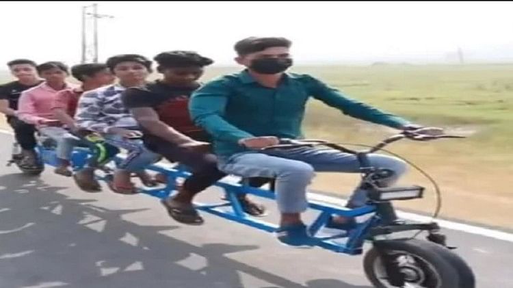 Six Seater E Bike गांव के बालक ने बनाई छह सवारी बाइक आनंद महिंद्रा