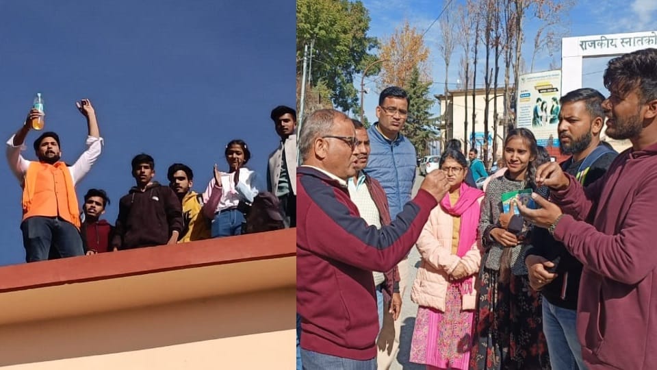 Uttarakhand news: Students climb on roof of college with petrol bottle for Student union election in tehri