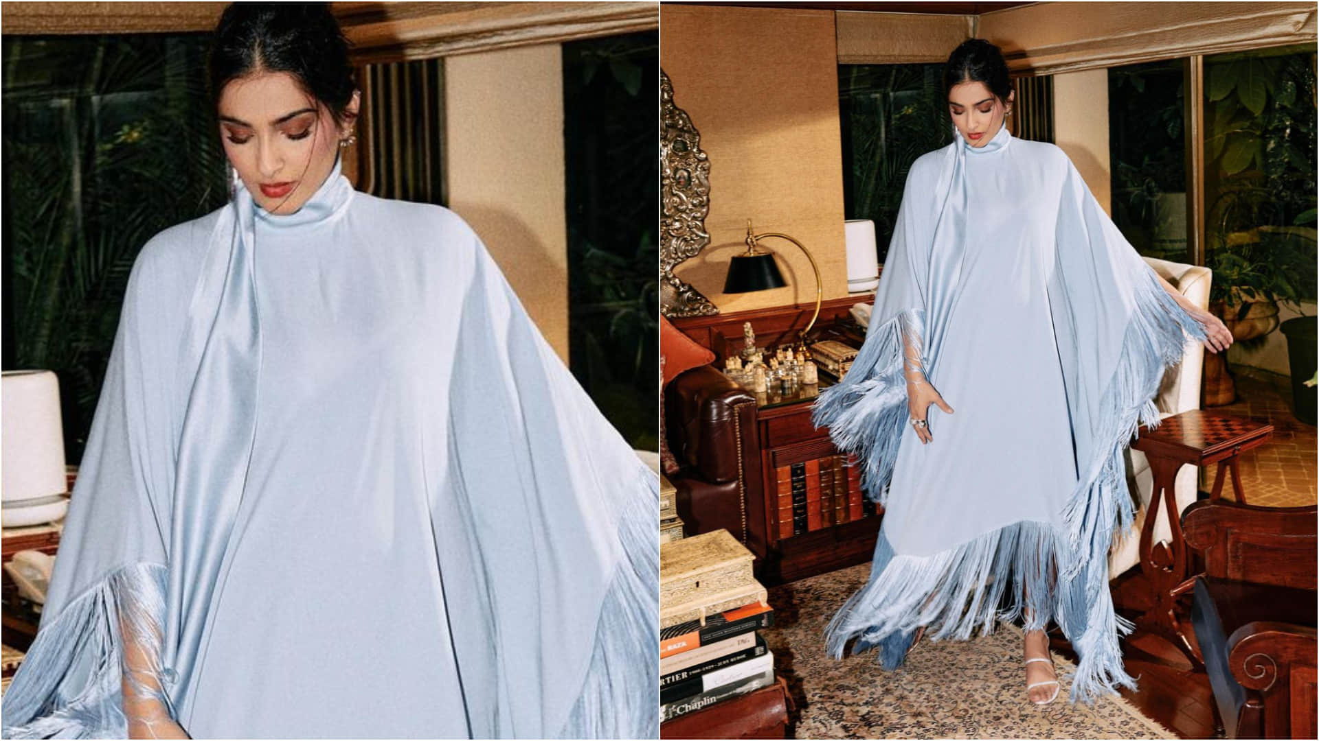 sonam kapoor yellow anarkali suit with green bindi and gajra look simply wow