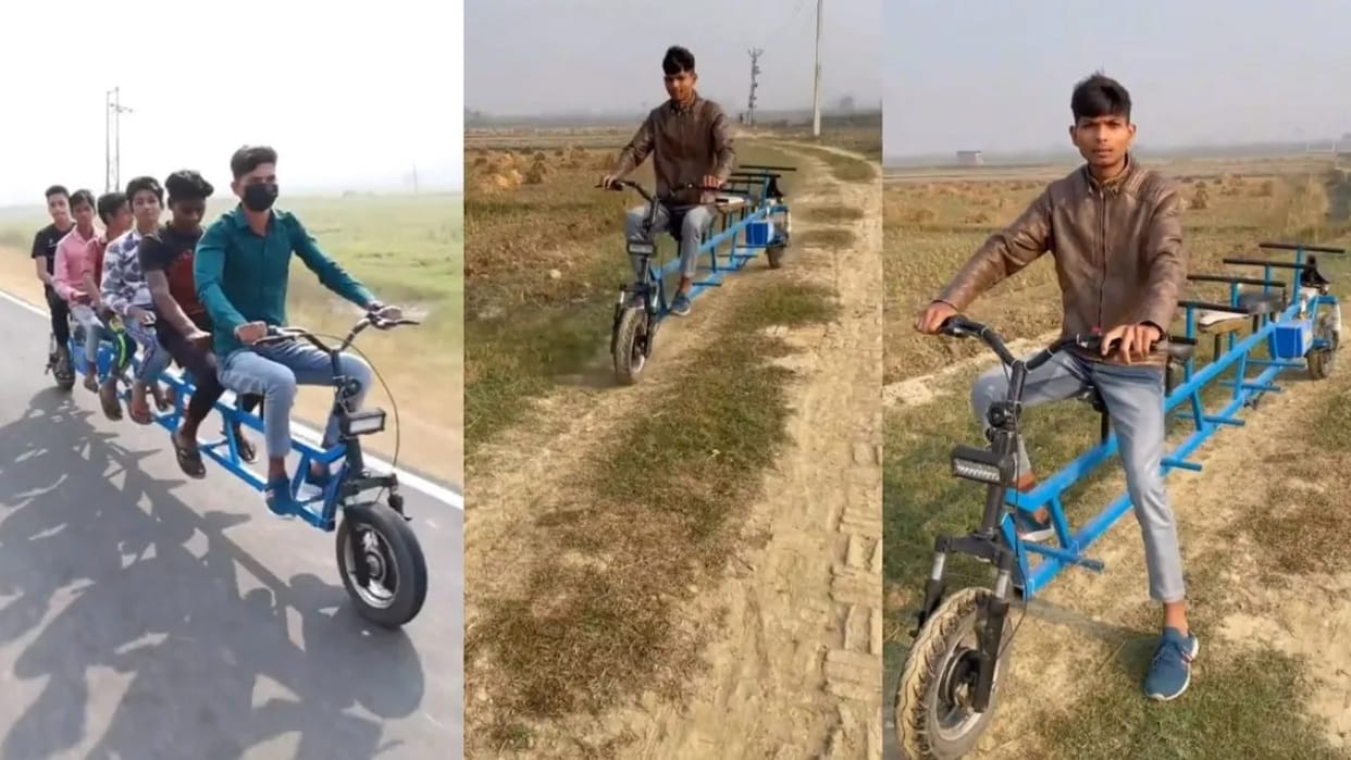 Viral Video Boy Invented A Six Seater Bike Jugaad Video Went Viral On Social Media