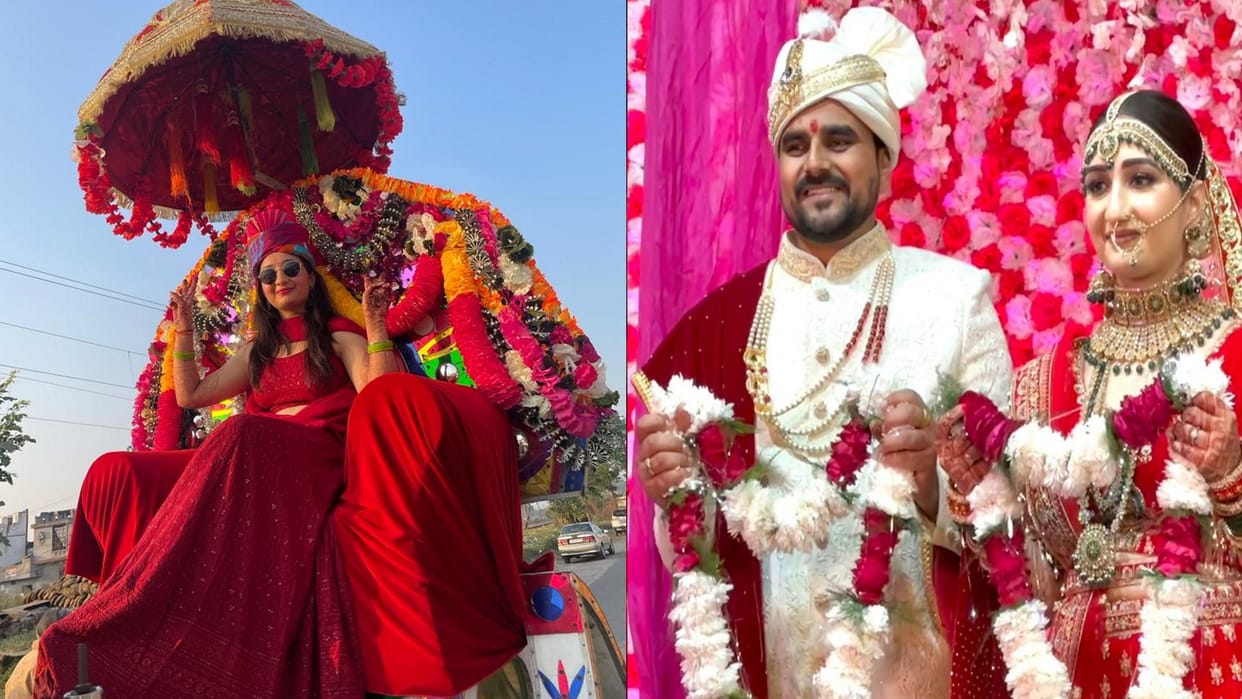 Unique wedding bride horse riding ceremony before wedding procession Kashipur Uttarakhand news in hindi