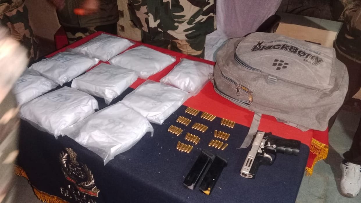 BSF troops recovered three packets, containing 7.5 kgs of suspected heroin and Weapon in Punjab