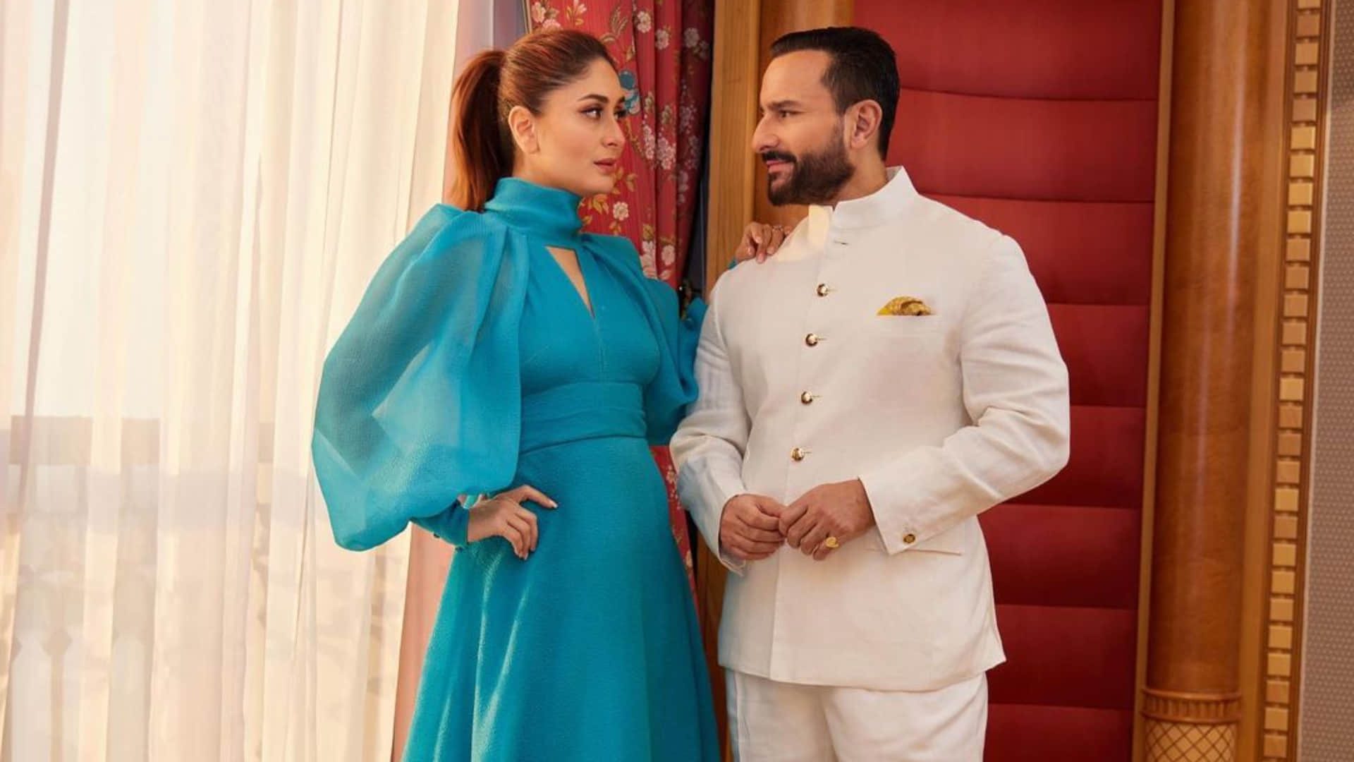 kareena kapoor gives princess vibes in blue gown poses with saif ali khan