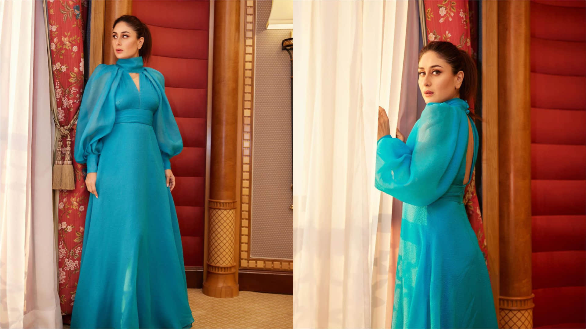 kareena kapoor gives princess vibes in blue gown poses with saif ali khan