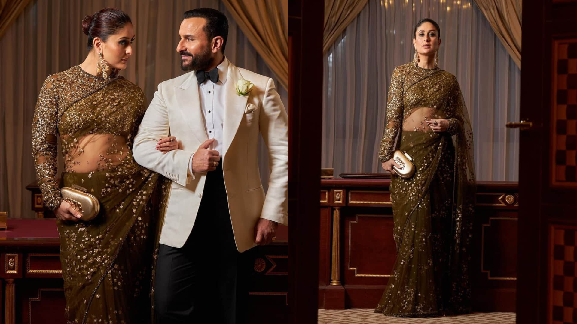 kareena kapoor gives princess vibes in blue gown poses with saif ali khan