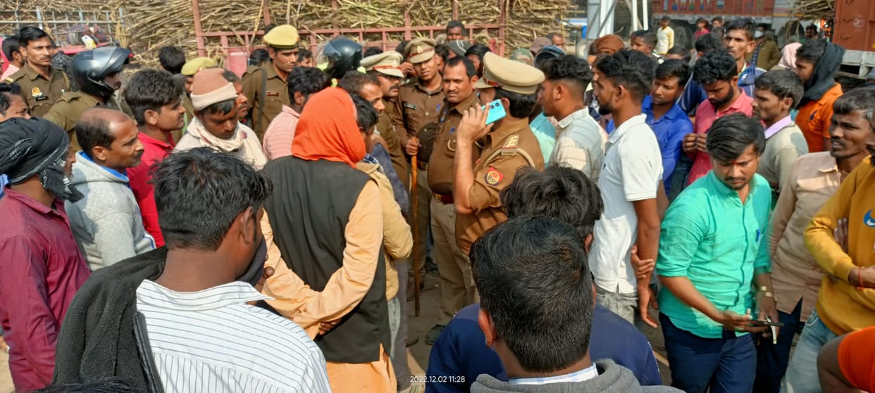 Truck collided with sugarcane laden trolleys, farmer's death, uproar