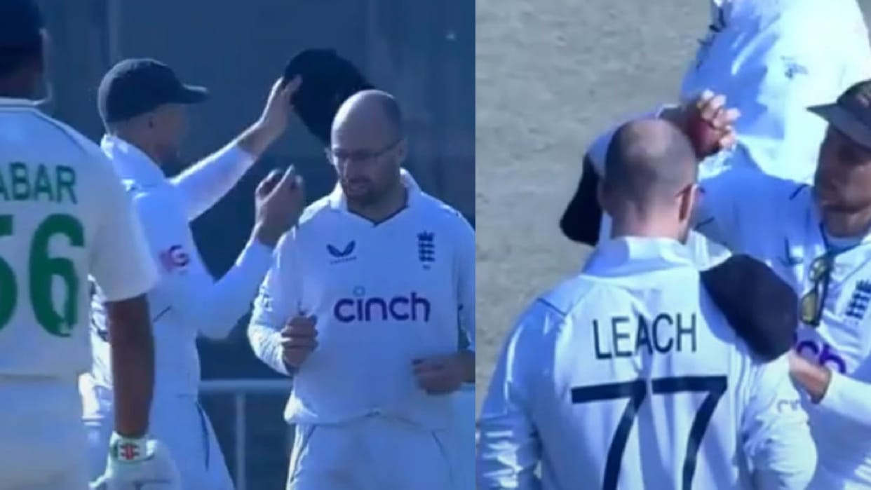 PAK vs ENG Video watch Joe Root hilariously shines ball off Leach head in in Pakistan vs England 1st Test