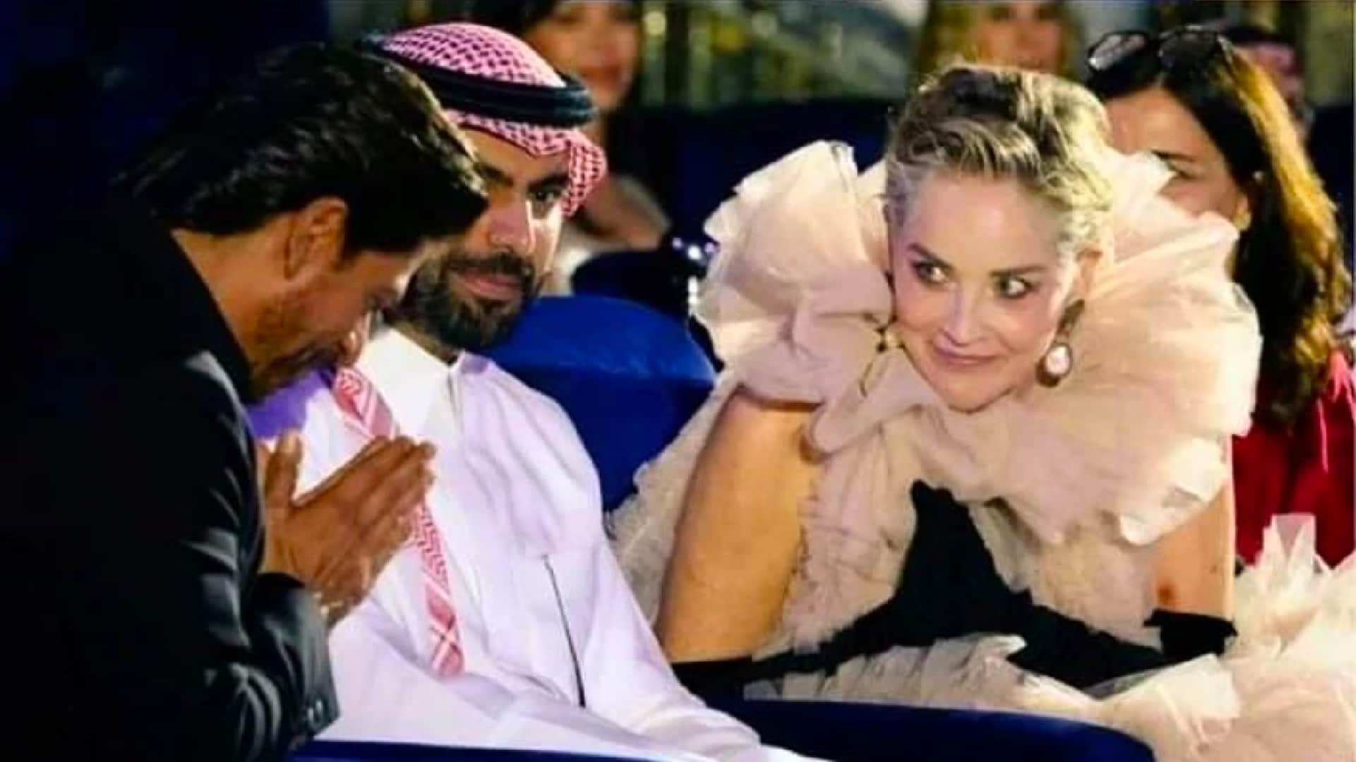 sea film festival hollywood actress sharon stone screamed with joy see shahrukh khan front of her video viral
