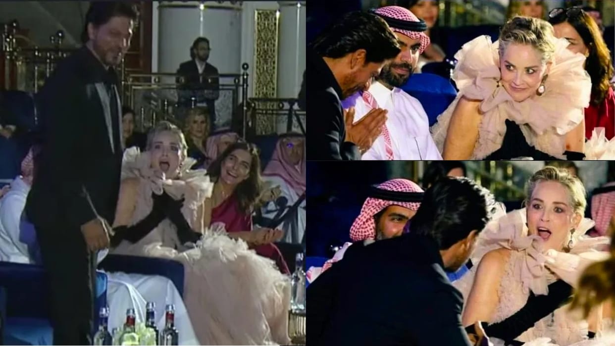 sea film festival hollywood actress sharon stone screamed with joy see shahrukh khan front of her video viral