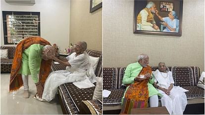 Prime Minister Narendra Modi at the residence of his mother Heeraben Modi in Gandhinagar Gujarat Video Updates