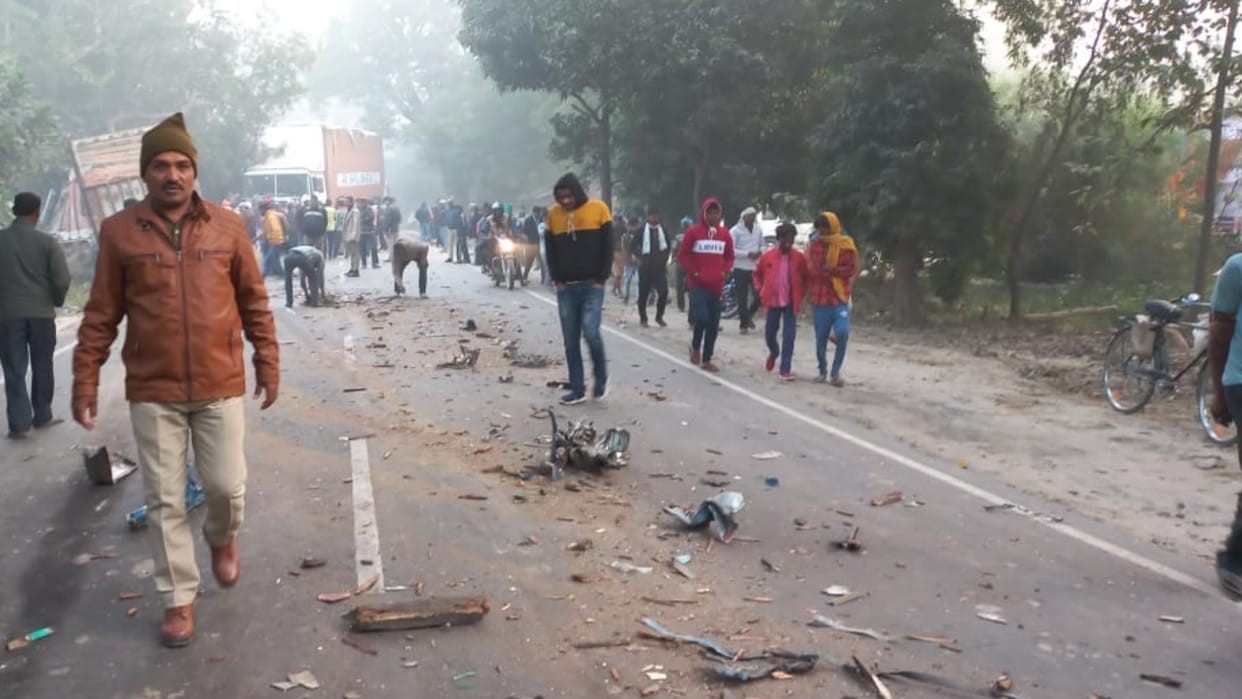 One truck hits another face to face in ramsanehighat in Barabanki.