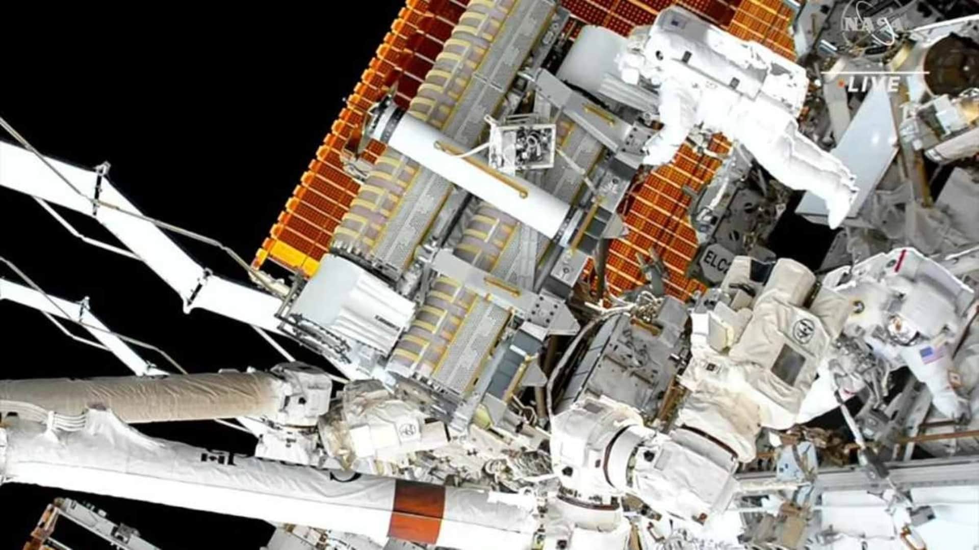 Spacewalking astronauts install solar array outside International Space Station Nasa Shares Video