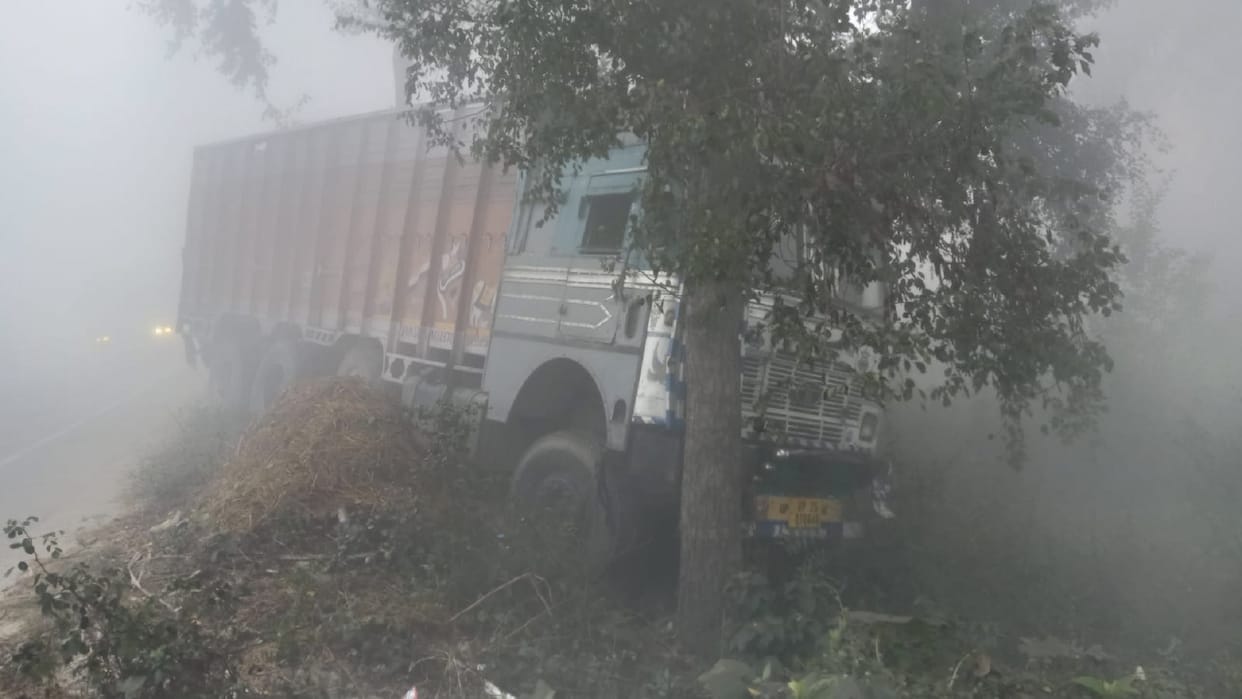 Road Accident Roadways bus rammed into a truck standing on road in fog in Bareilly