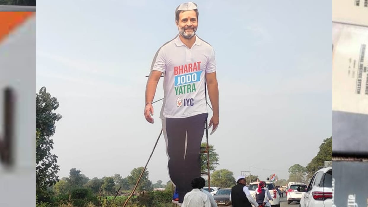 Bharat jodo yatra: Apart from Rahul Gandhi, 20 of his cutouts also travel- along in the journey