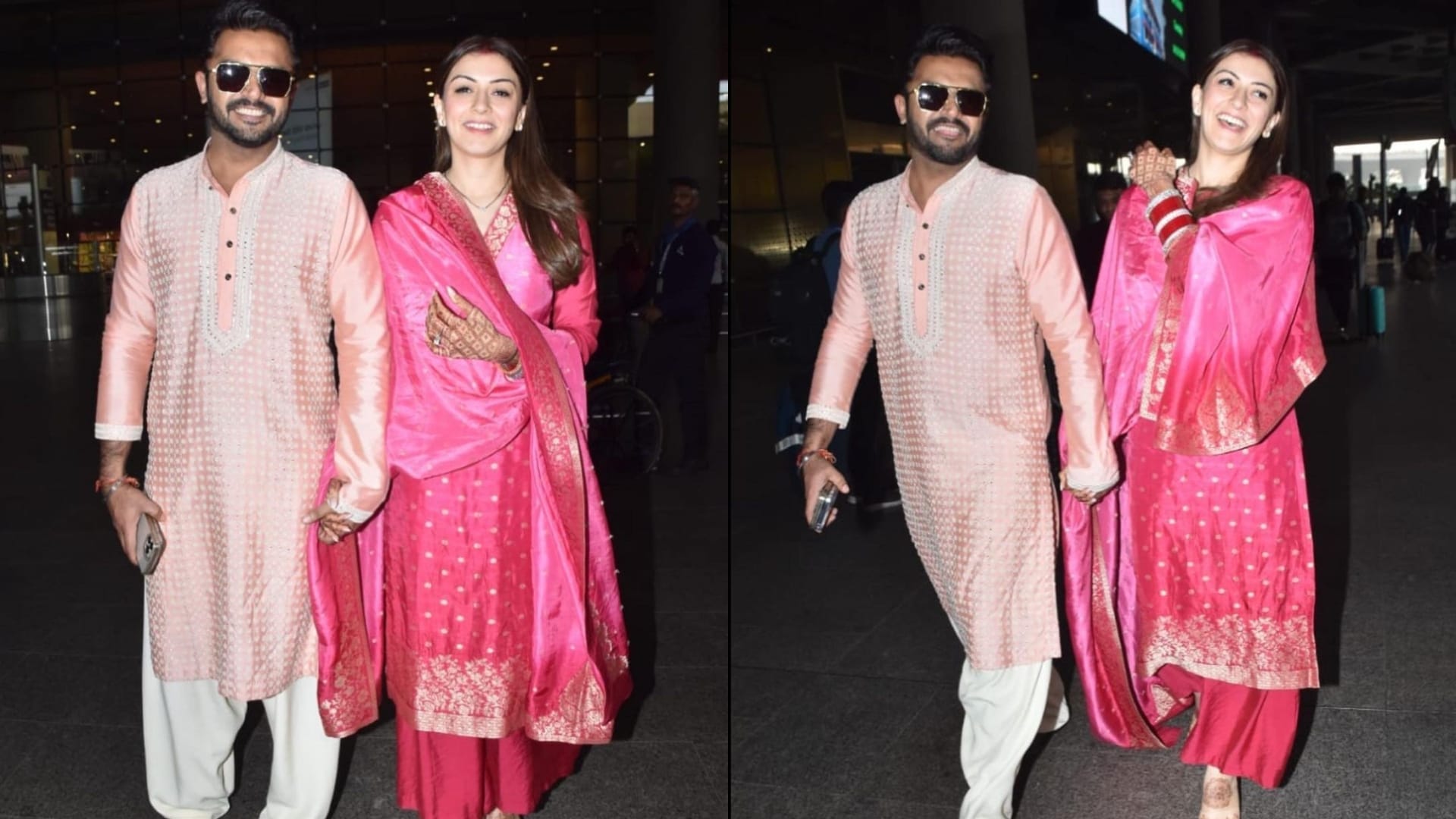 Hansika Motwani Sohael Khaturiya reacts on their honeymoon plans as they return to mumbai after wedding