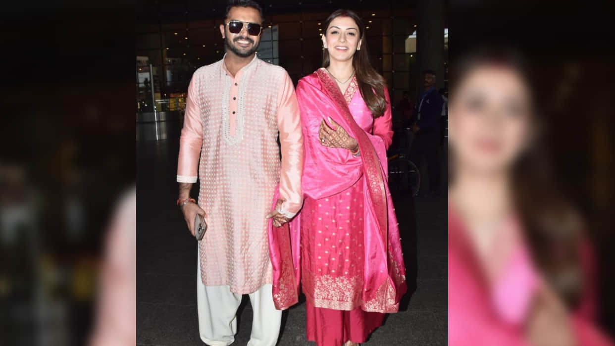 Hansika Motwani Sohael Khaturiya reacts on their honeymoon plans as they return to mumbai after wedding