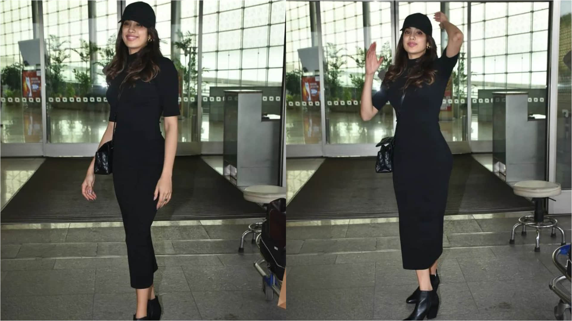 janhvi kapoor impresses with airport look in all black attire wearing cap