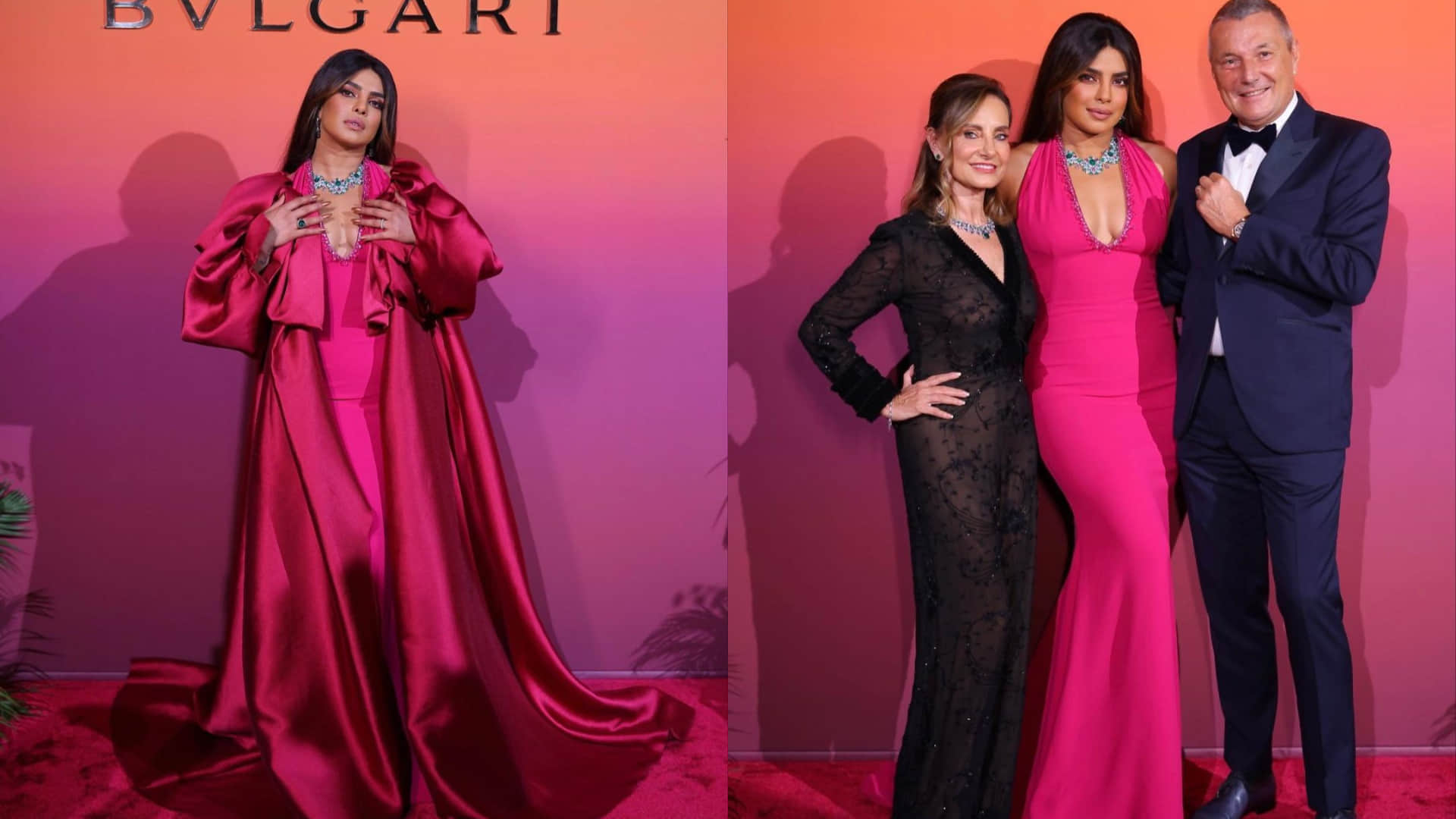 priyanka chopra fuchsia pink figure fitting dress nick jonas comment hot