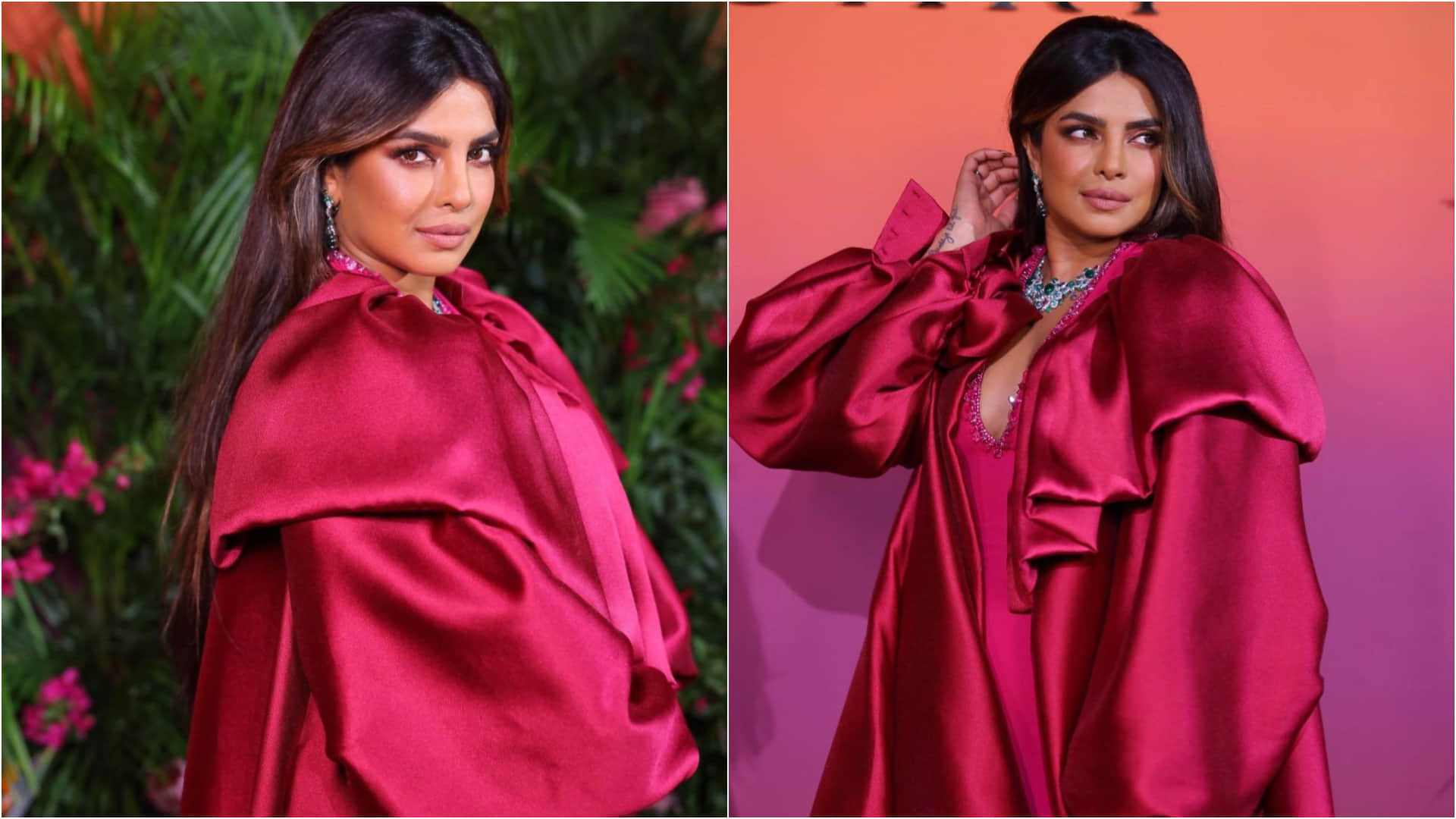 priyanka chopra fuchsia pink figure fitting dress nick jonas comment hot