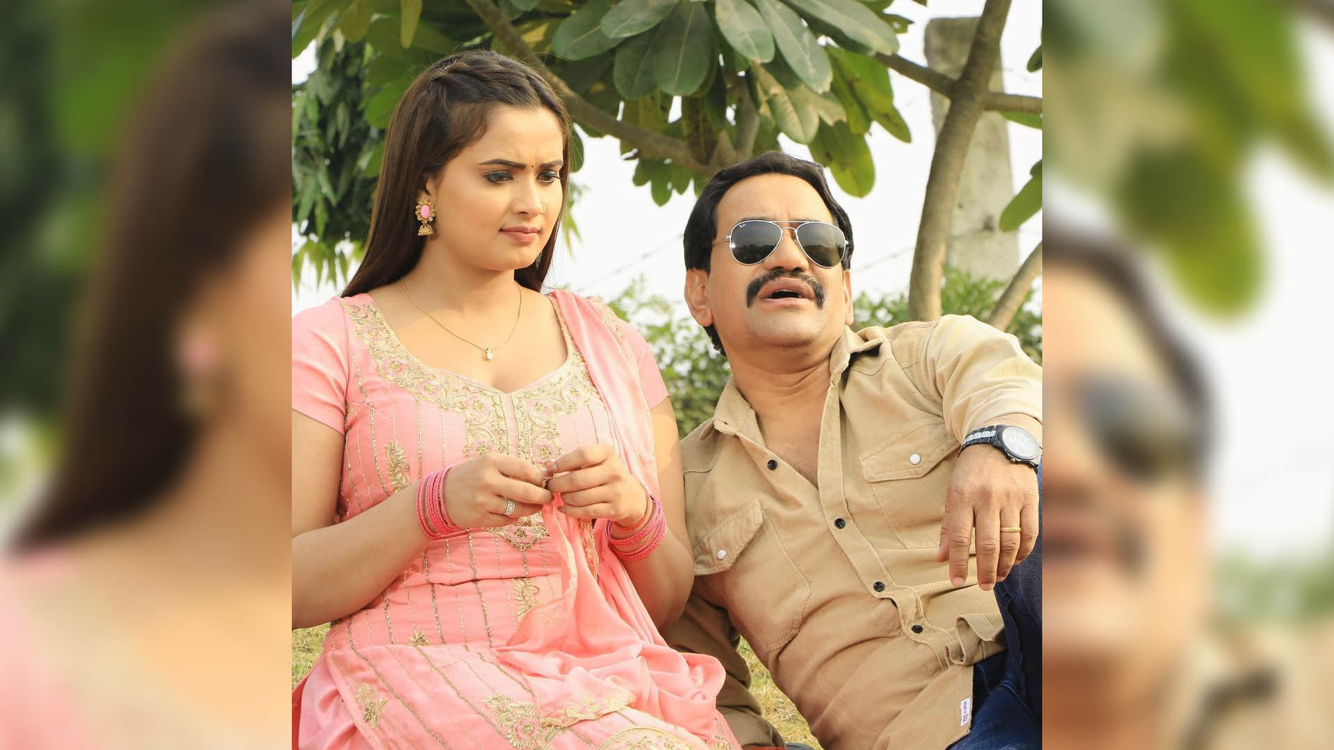 Bhojpuri neelam giri share photos with Actor Dinesh lal yadav nirahua from shooting of film rishton ka batwara