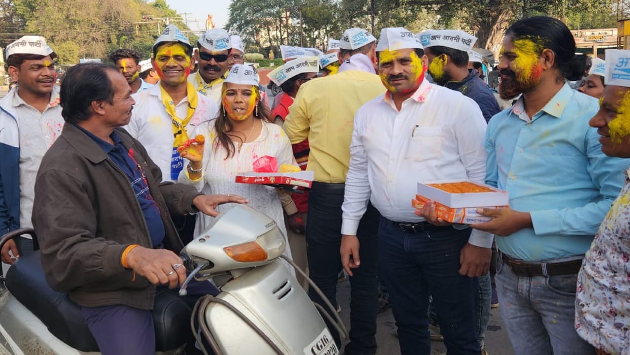 Supporters expressed happiness over AAP becoming a national party in Bilaspur