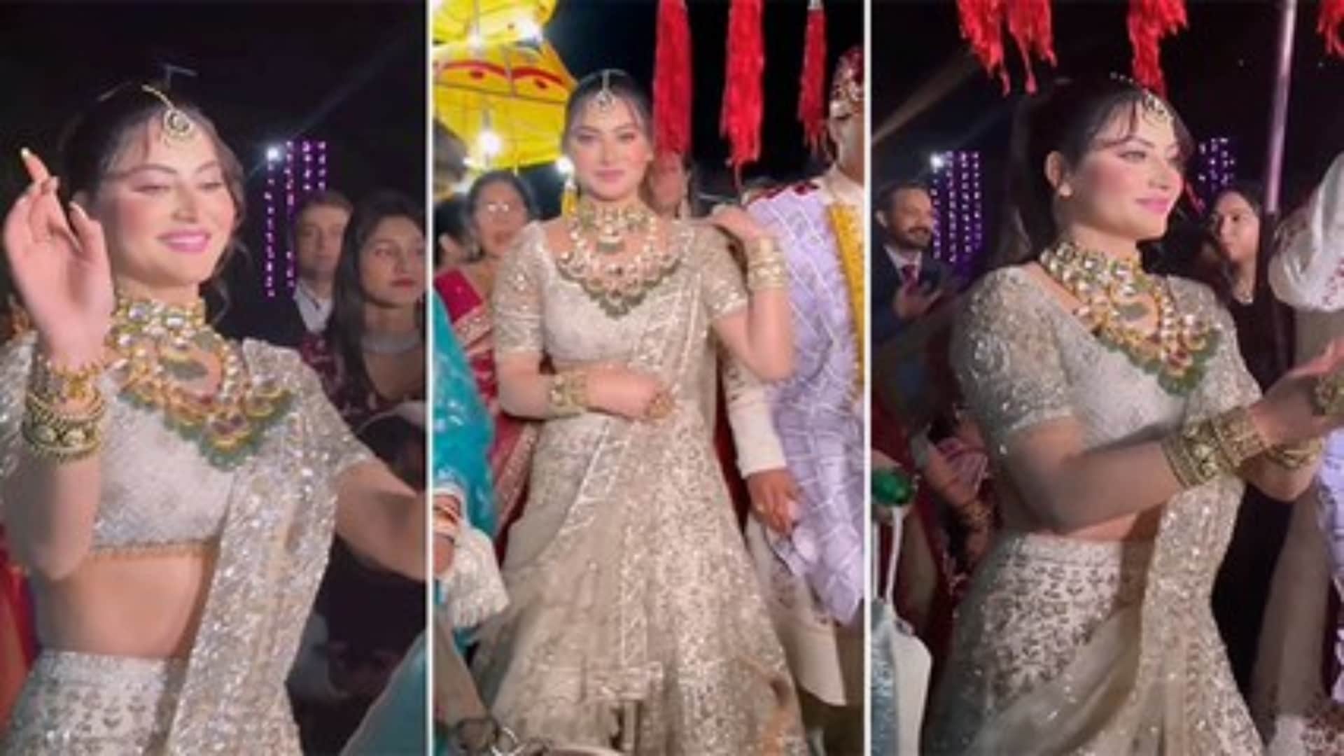 Urvashi Rautela wore embellished lehenga diamond jewellery at her cousin wedding photos getting viral