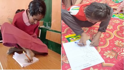 Both hands were uprooted from the machine two years ago does the work of writing, reading, eating with feet