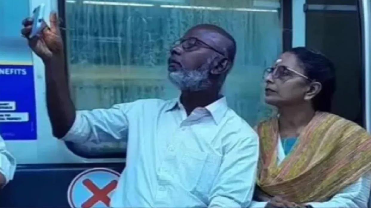 Elderly couple troubled for taking selfie in metro video viral