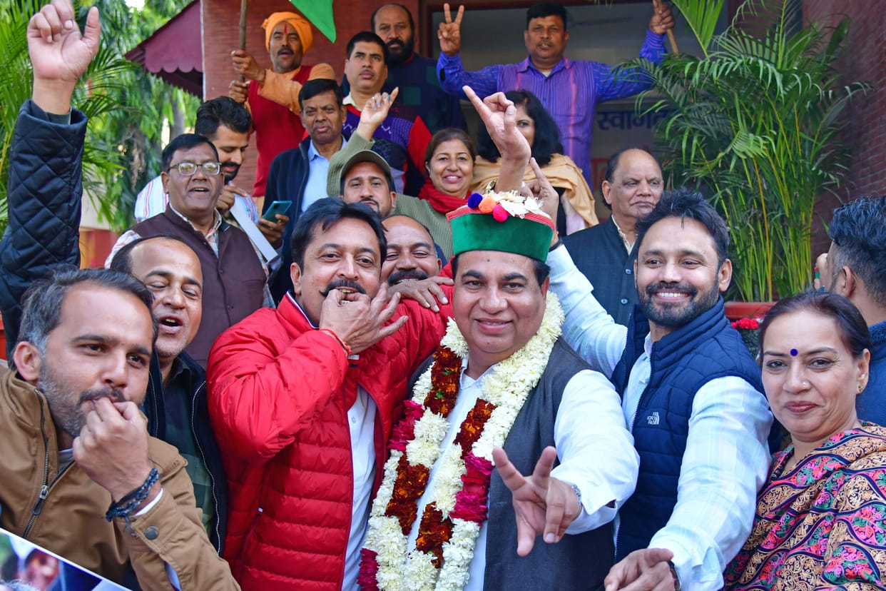 Celebration of victory in Congress Bhavan
