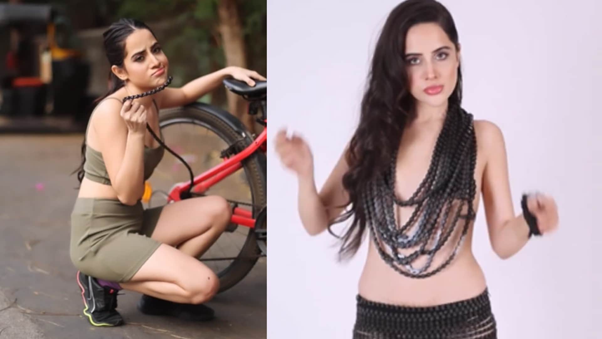 Uorfi Javed Troll for her Cycle Chain Dress Social media user said aapne sabka chain chura liya