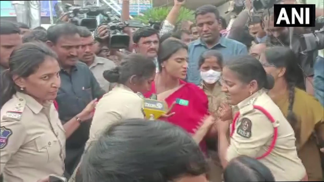 Telangana YSRTP Chief YS Sharmila has been detained by police protest after denied permission for padayatra
