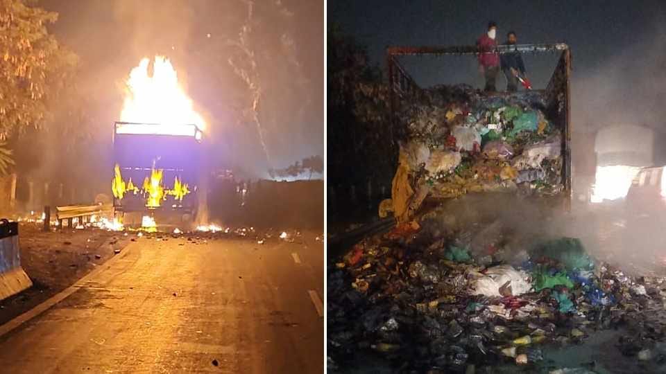 Fire broke out in a truck full of expired medicines and sanitizers in Lalru