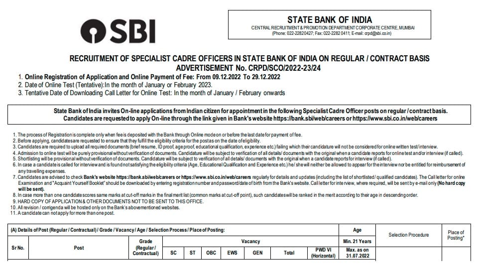 SBI SCO Recruitment 2022 Last Date to Apply For 54 SCO Posts At Sbi.Co.In Sarkari Naukri Bank Jobs