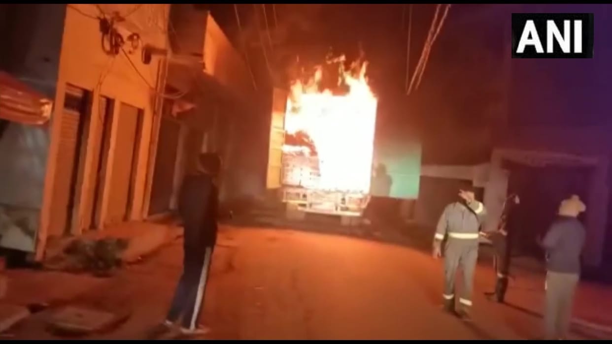 container caught fire in Moradabad