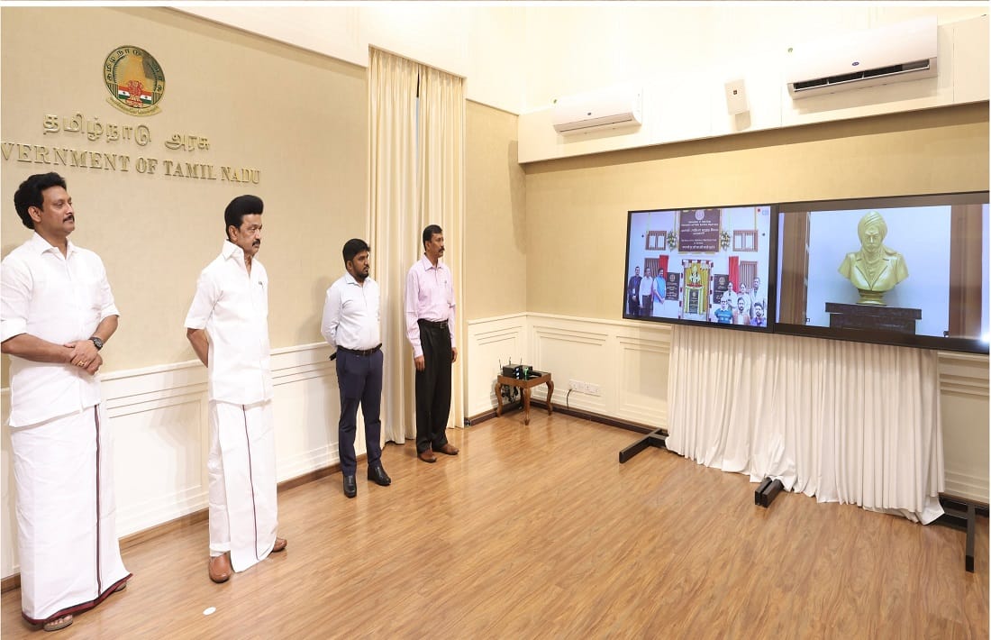 CM of Tamil Nadu m k stalin unveiled statue of great poet Subrahmanyam bharti on his 141th jayanti