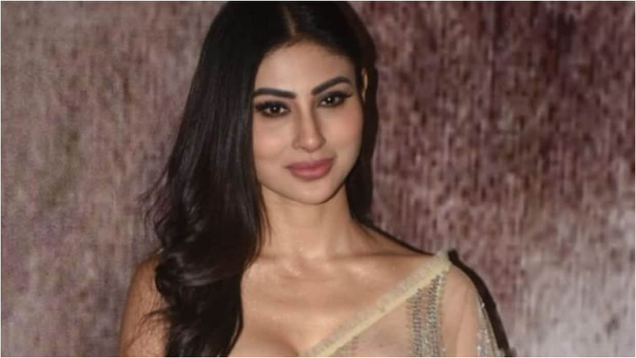 mouni roy sheer saree with hot blouse for guneet monga pre wedding bash